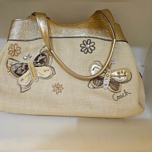 Coach Lexi straw butterfly satchel purse